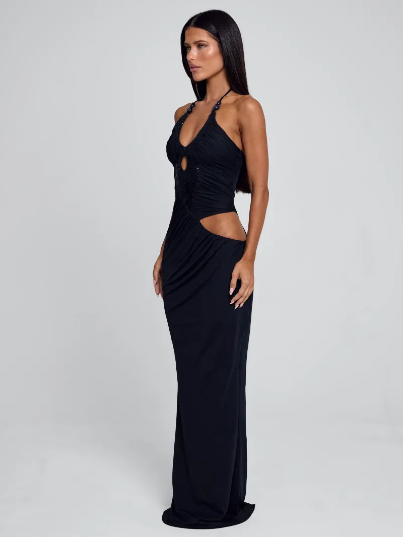 NAVY CUTOUT HALTER MAXI DRESS - Image 2