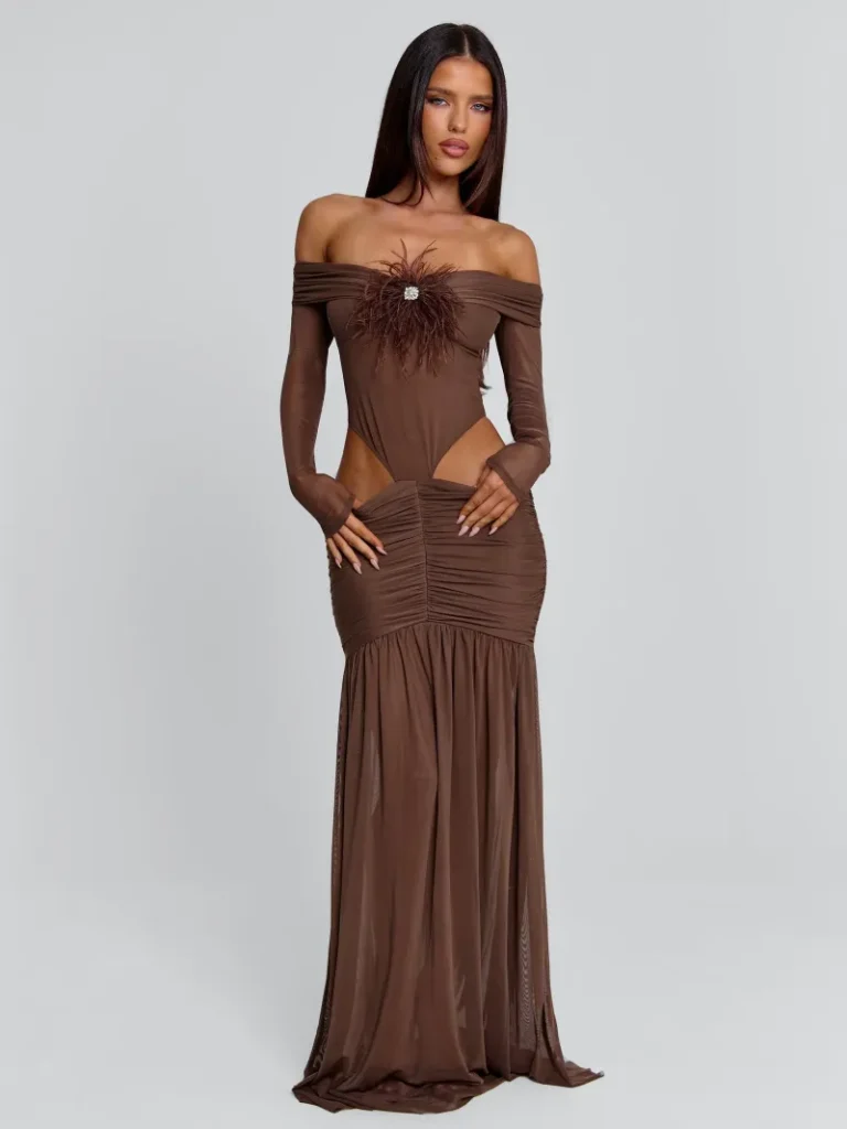 CHOCOLATE BROWN OPEN BACK CUTOUT MAXI DRESS