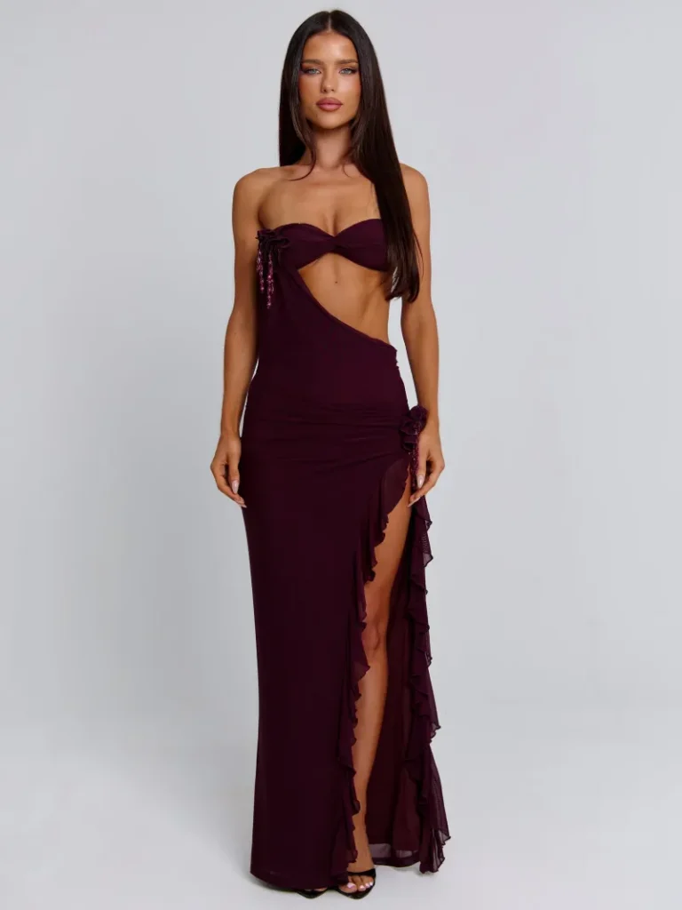 DEEP MAUVE OPEN BACK CUTOUT MAXI DRESS