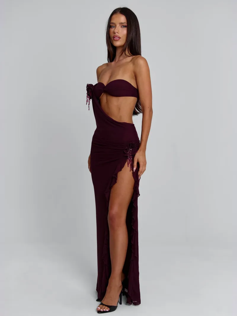 DEEP MAUVE OPEN BACK CUTOUT MAXI DRESS - Image 2