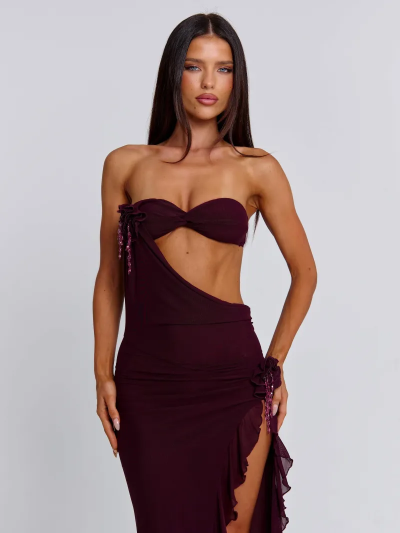DEEP MAUVE OPEN BACK CUTOUT MAXI DRESS - Image 3