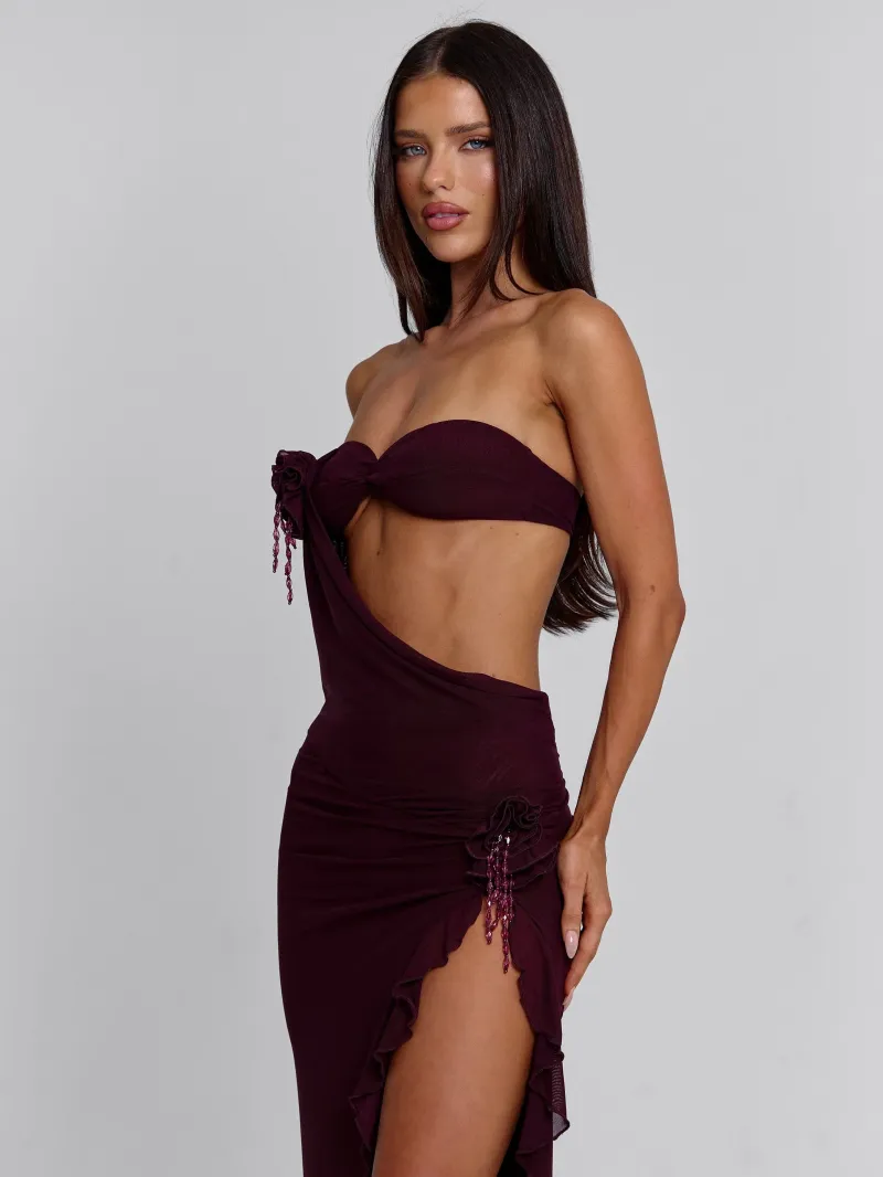 DEEP MAUVE OPEN BACK CUTOUT MAXI DRESS - Image 5