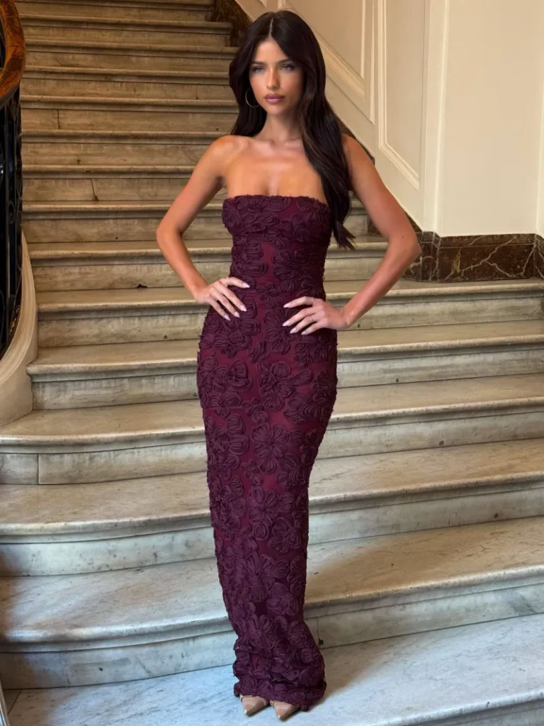 DARK MAUVE STRAPLESS CORSET MAXI DRESS