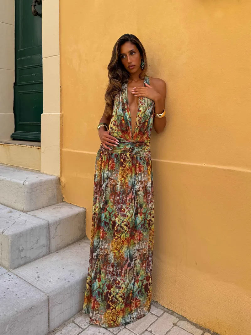 OPEN BACK HALTER PLUNGE MAXI DRESS - Image 2