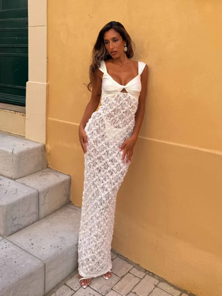 IVORY CUTOUT GATHERED MAXI DRESS