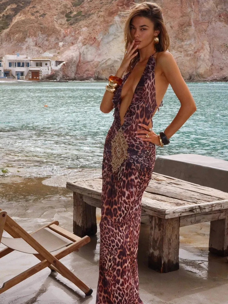 BACKLESS PLUNGE MAXI DRESS