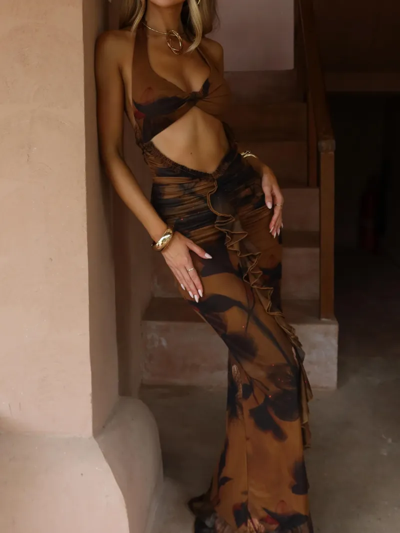 CINNAMON CUTOUT HALTER MAXI DRESS - Image 2