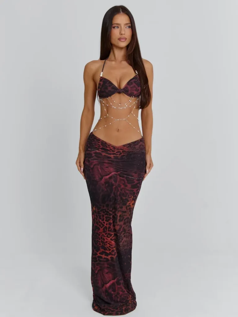 HALTER DRAPED RUCHED MAXI DRESS