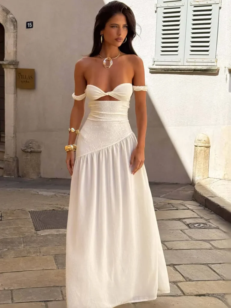 IVORY ASYMMETRIC CLASP MAXI DRESS