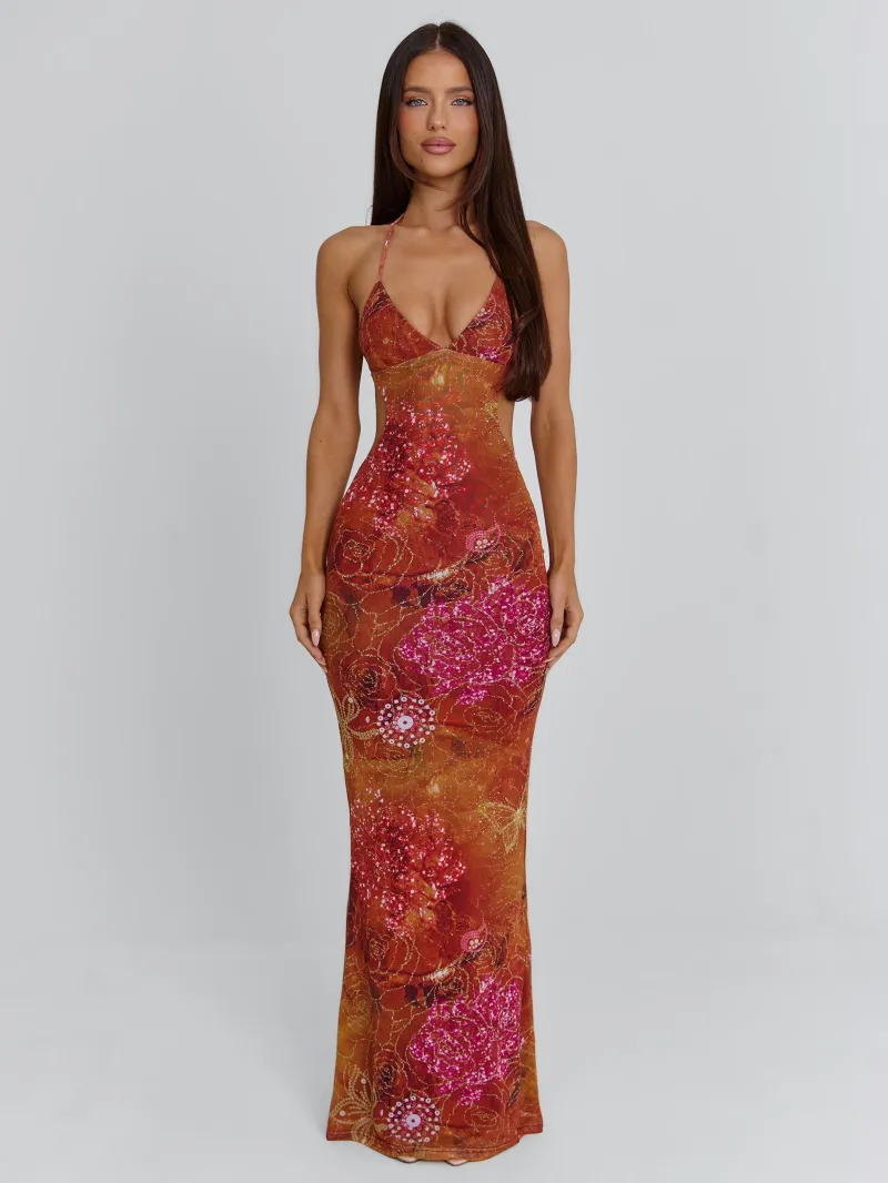 BACKLESS CUTOUT HALTER MAXI DRESS - Image 2
