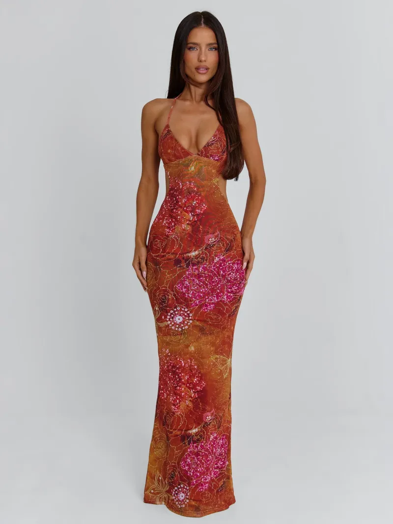 BACKLESS CUTOUT HALTER MAXI DRESS - Image 3