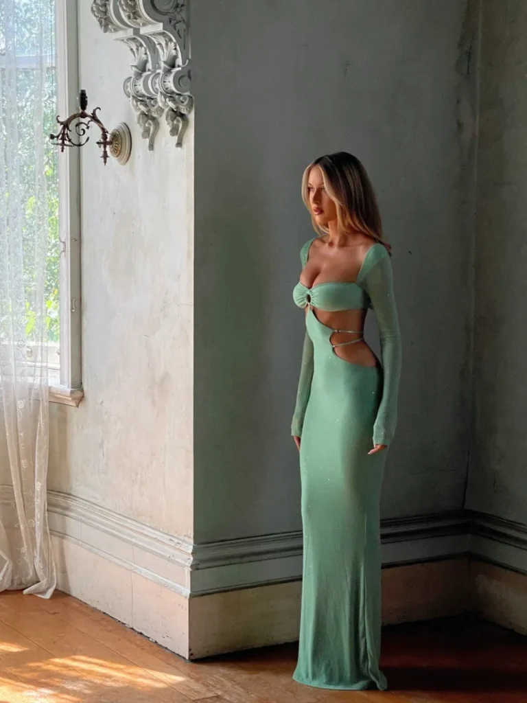 MINT CUTOUT HARDWARE MAXI DRESS