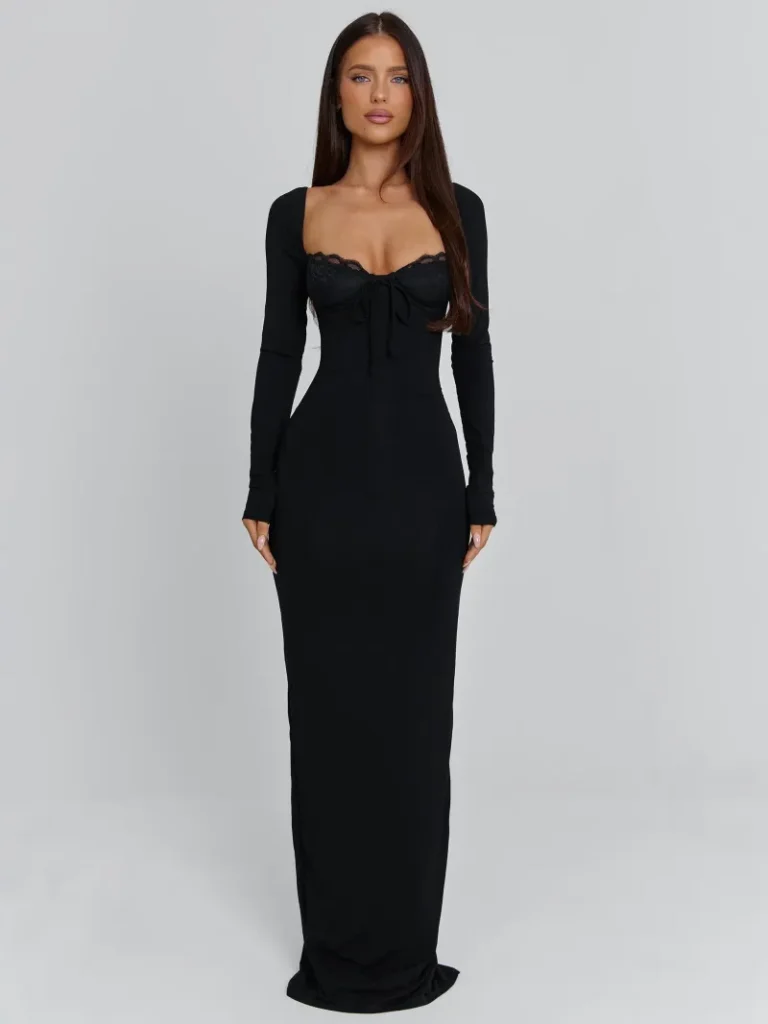 BLACK LONG SLEEVE UNDERWIRE MAXI DRESS