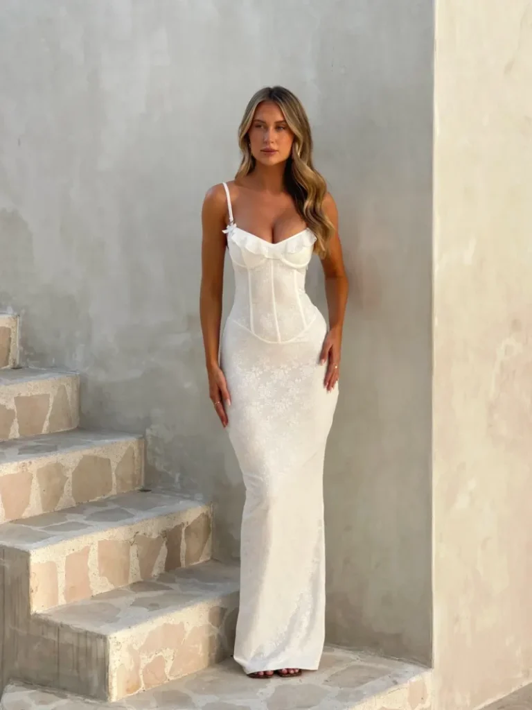 WHITE FRILL UNDERWIRE MAXI DRESS