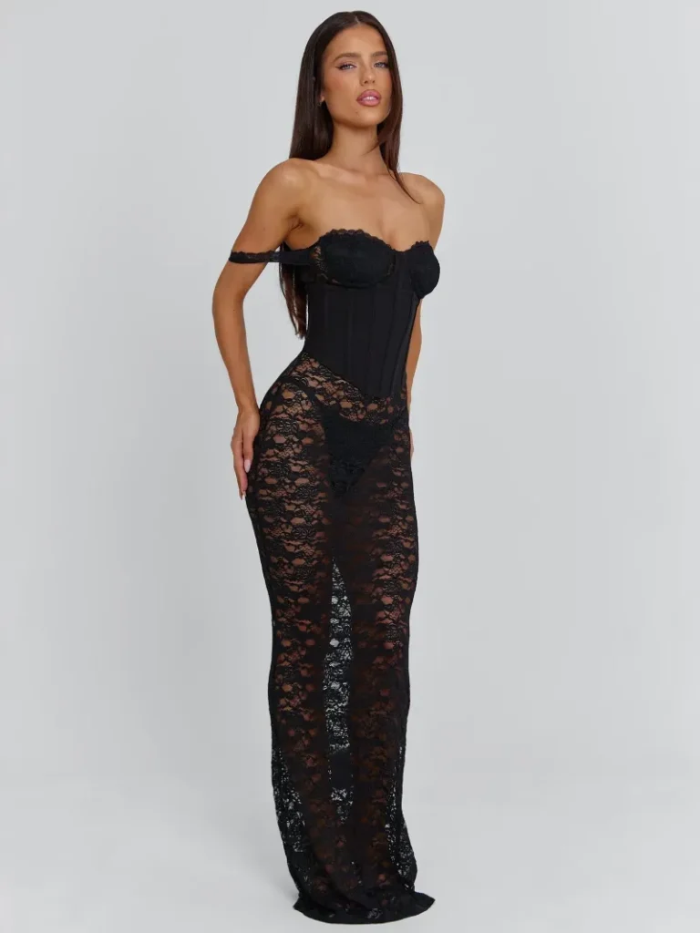 BLACK CORSET LACE MAXI DRESS