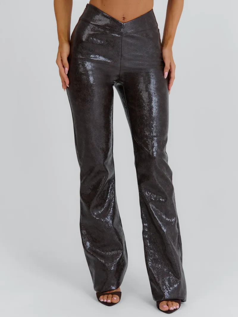 PANT CHOCOLATE BROWN FAUX LEATHER PANTS - Image 2