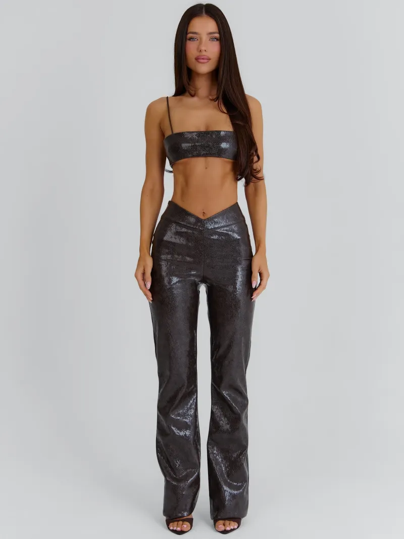 PANT CHOCOLATE BROWN FAUX LEATHER PANTS - Image 3