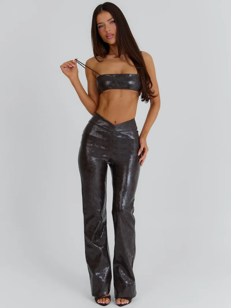 PANT CHOCOLATE BROWN FAUX LEATHER PANTS - Image 5