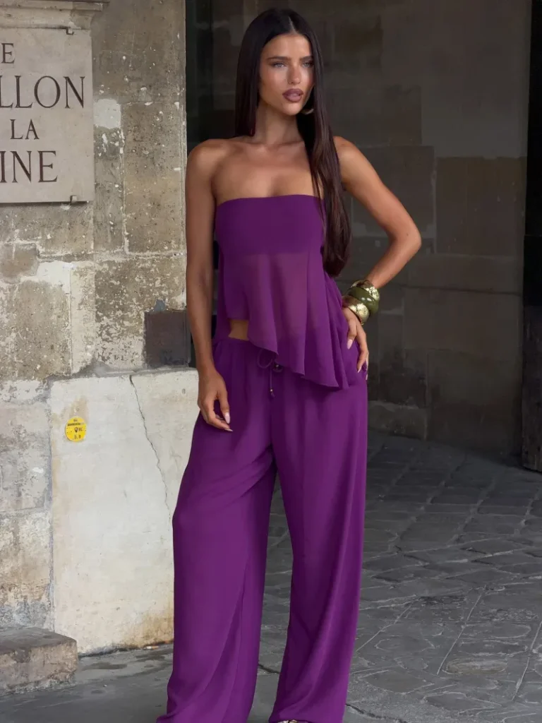 PANT PLUM GEORGETTE SHEER PANTS