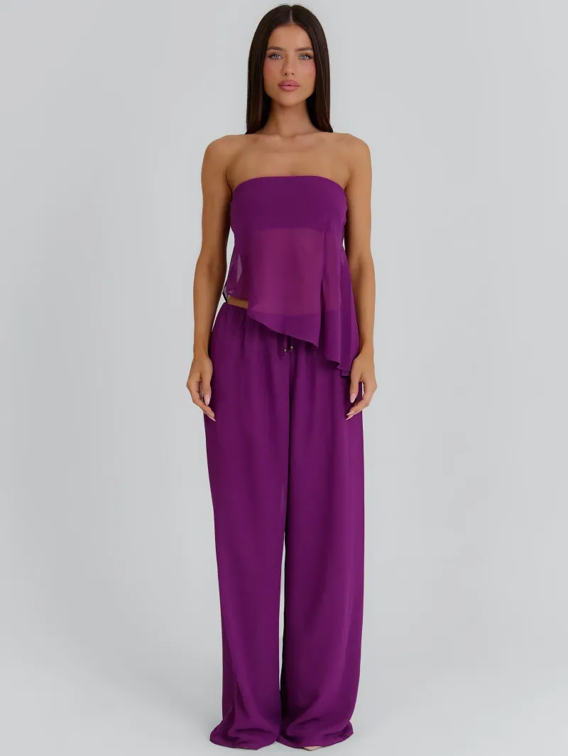PANT PLUM GEORGETTE SHEER PANTS - Image 2