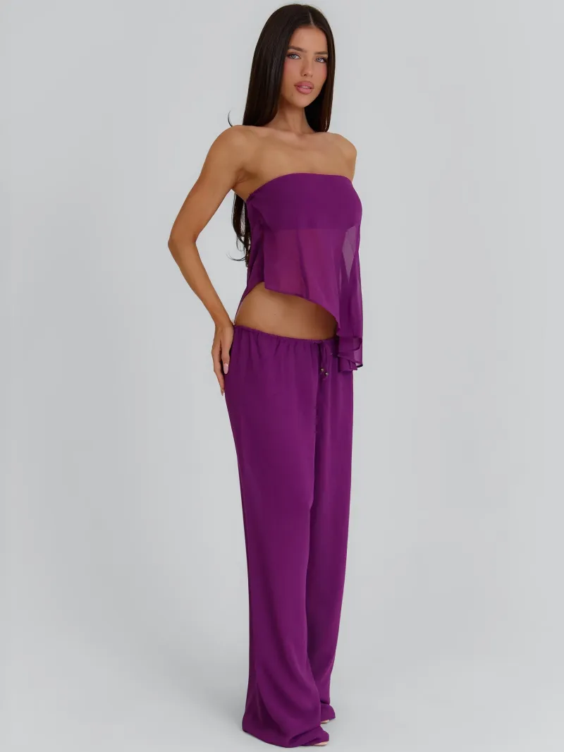 PANT PLUM GEORGETTE SHEER PANTS - Image 4