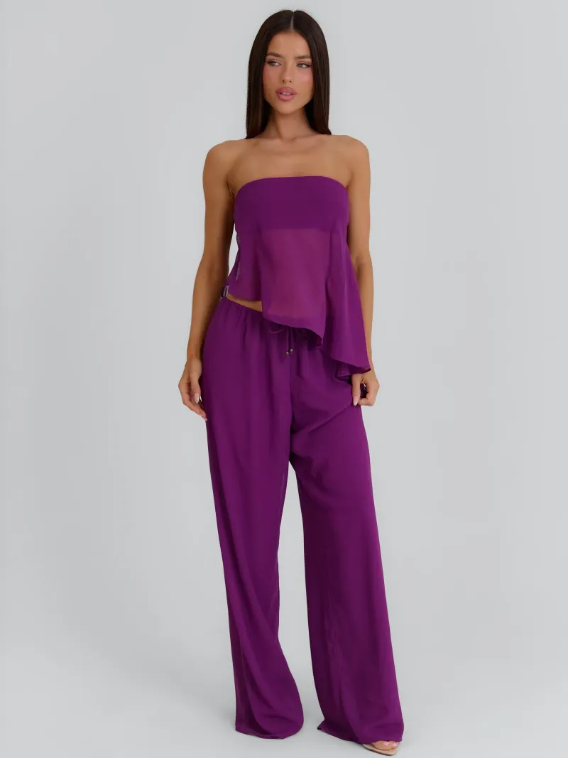 PANT PLUM GEORGETTE SHEER PANTS - Image 5