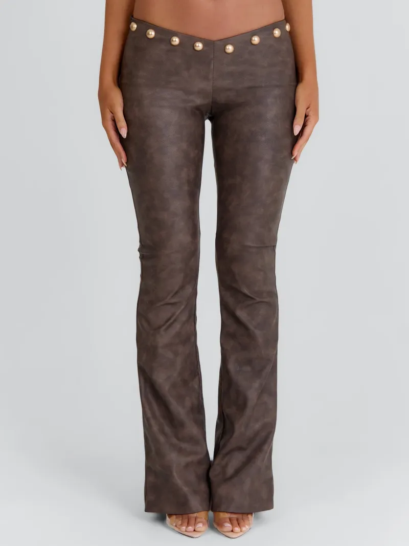 BROWN FAUX LEATHER FITTED PANTS - Image 4