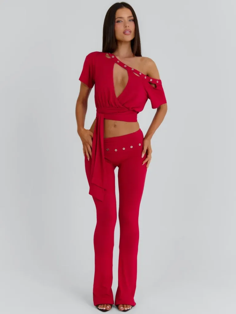 RED JERSEY STRETCH PANTS