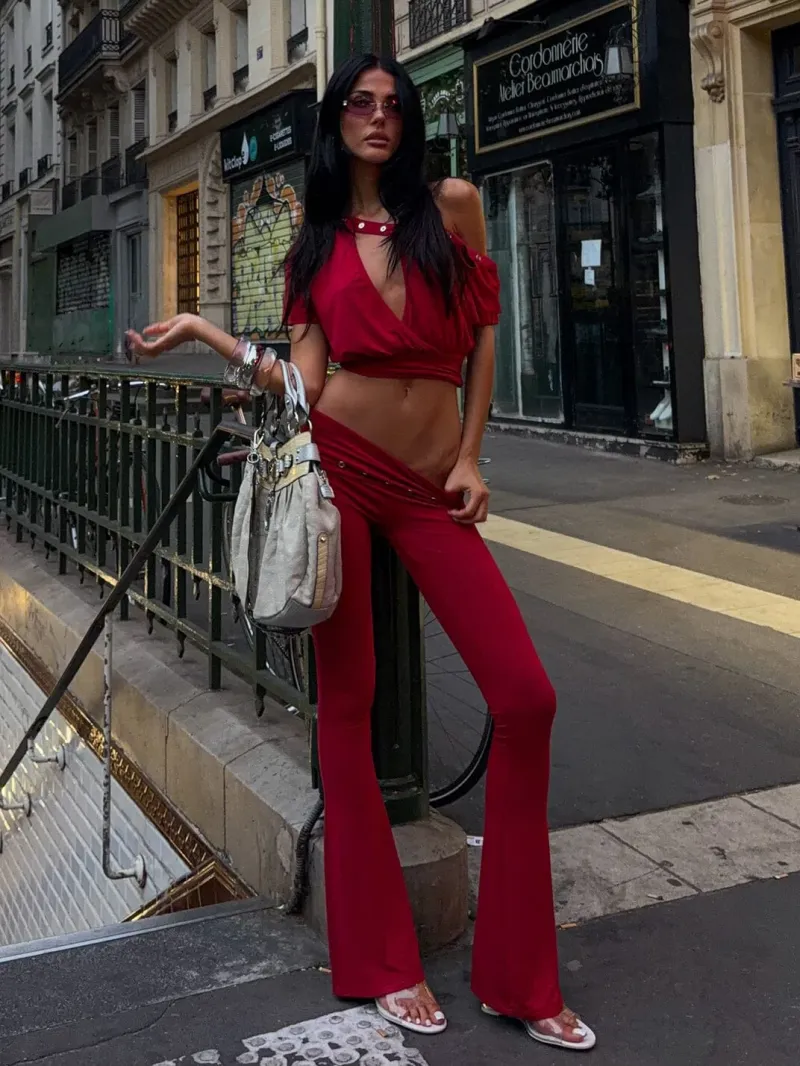 RED JERSEY STRETCH PANTS - Image 2