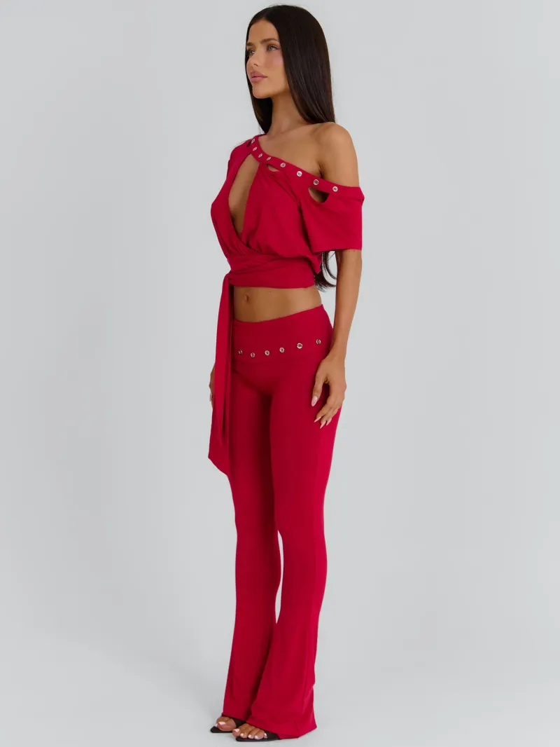 RED JERSEY STRETCH PANTS - Image 4