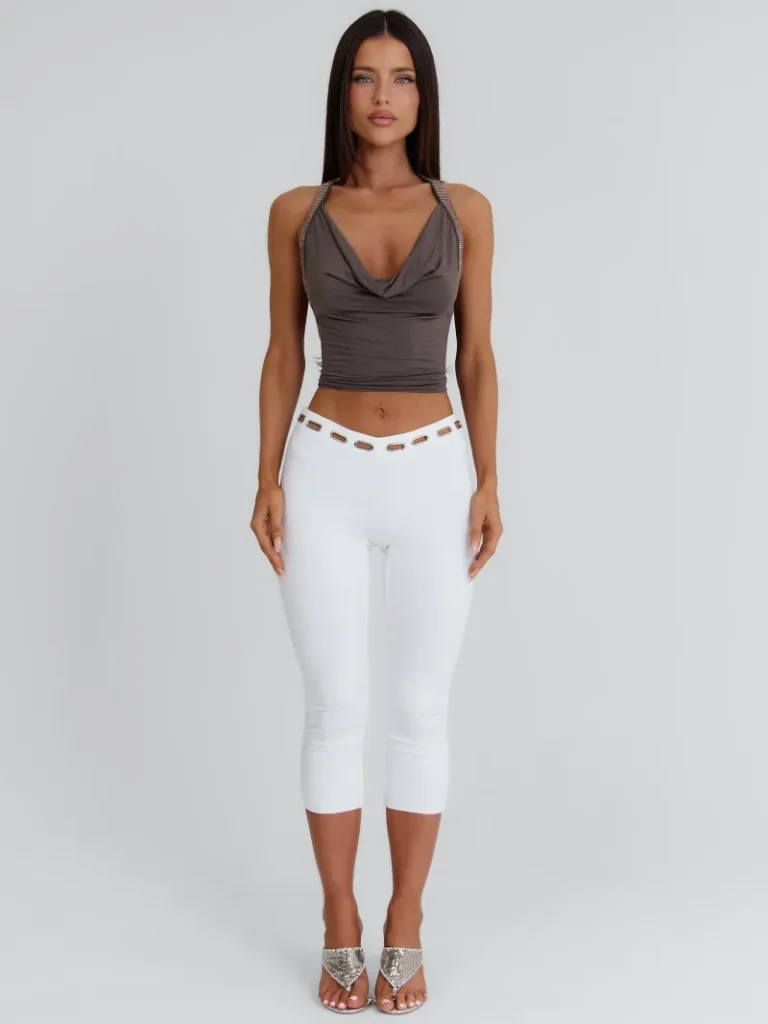 CAPRI WHITE TIE DETAIL JERSEY PANTS