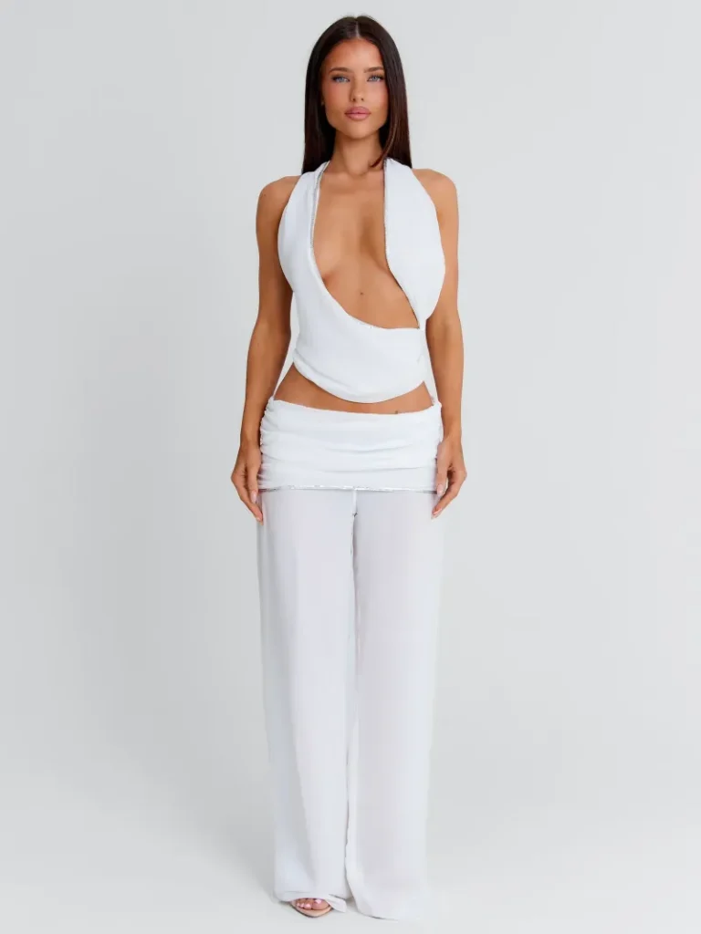 PANT WHITE RUCHED SEQUIN PANTS