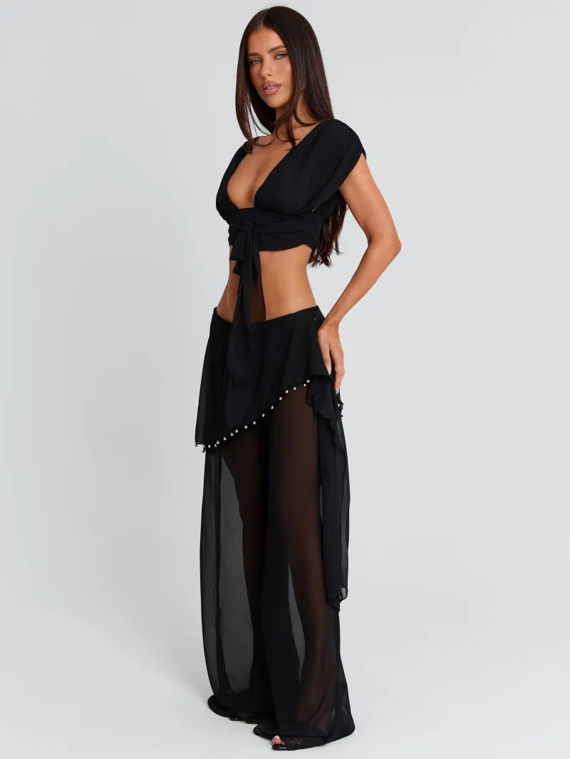 BLACK ASYMMETRIC GEORGETTE PANTS - Image 2