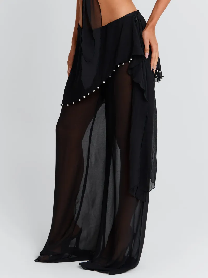 BLACK ASYMMETRIC GEORGETTE PANTS - Image 3