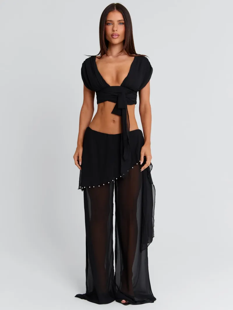 BLACK ASYMMETRIC GEORGETTE PANTS - Image 4