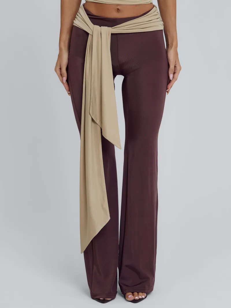 PANT BROWN TAN TIE DETAIL JERSEY PANTS - Image 3