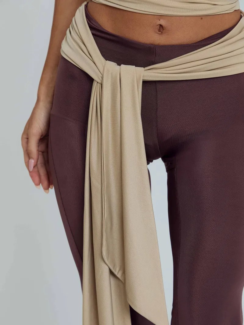 PANT BROWN TAN TIE DETAIL JERSEY PANTS - Image 5