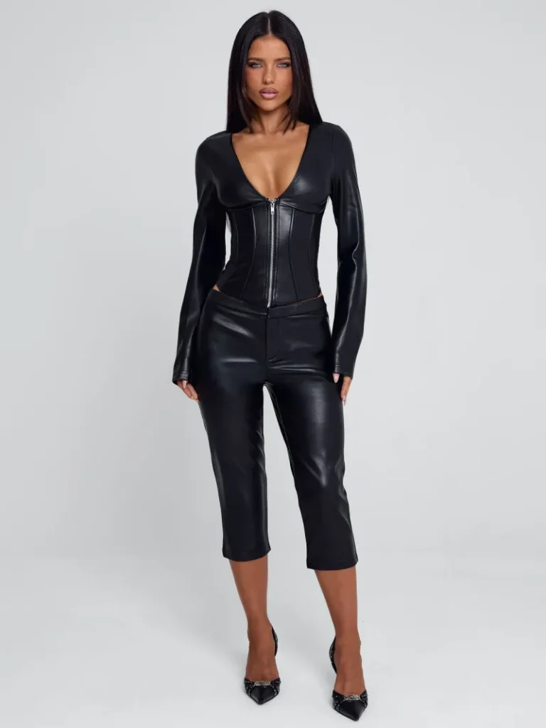 PANT BLACK FAUX LEATHER STRETCH PANTS