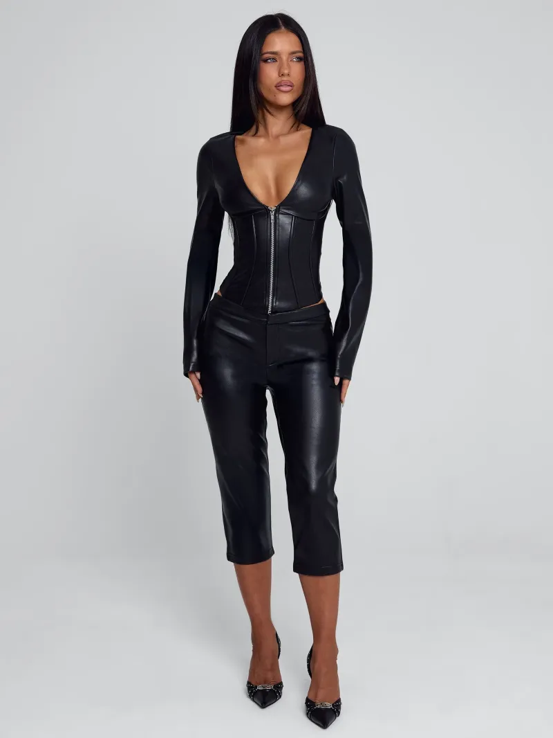 PANT BLACK FAUX LEATHER STRETCH PANTS - Image 3