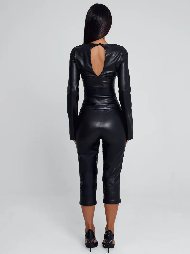 PANT BLACK FAUX LEATHER STRETCH PANTS - Image 5