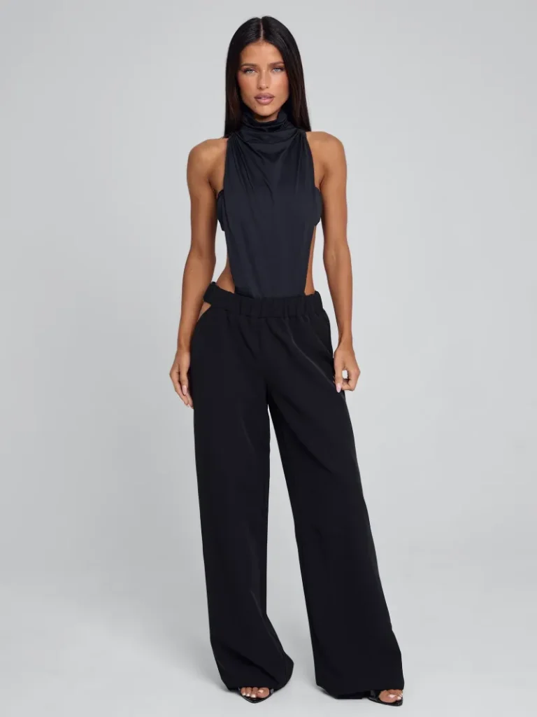 PANT BLACK CUTOUT BUCKLE PANTS