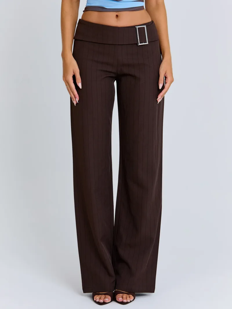 PANT BROWN PINSTRIPE BUCKLE SATIN PANTS - Image 2