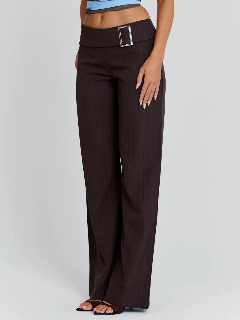 PANT BROWN PINSTRIPE BUCKLE SATIN PANTS - Image 4
