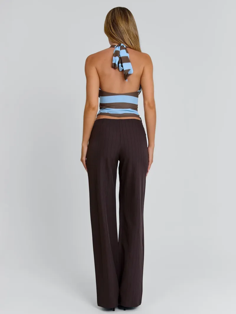 PANT BROWN PINSTRIPE BUCKLE SATIN PANTS - Image 5
