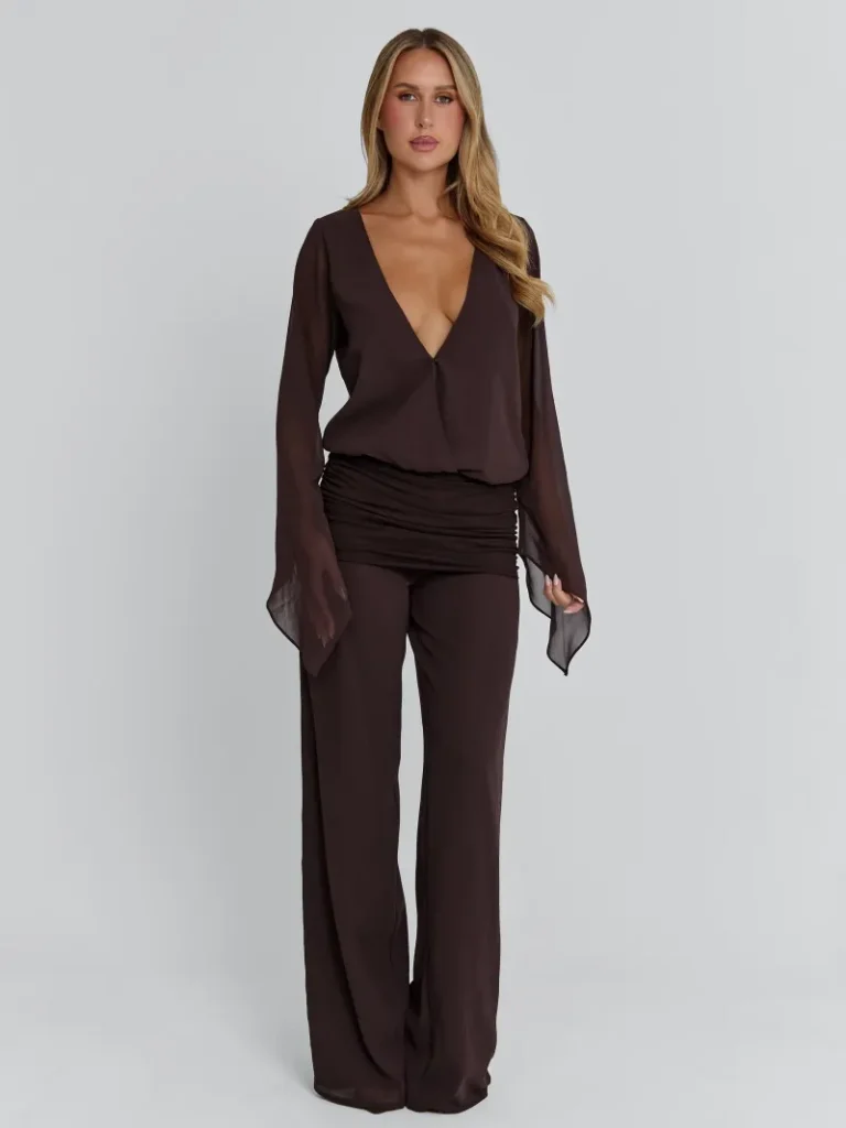 PANT CHOCOLATE GEORGETTE SHEER PANTS