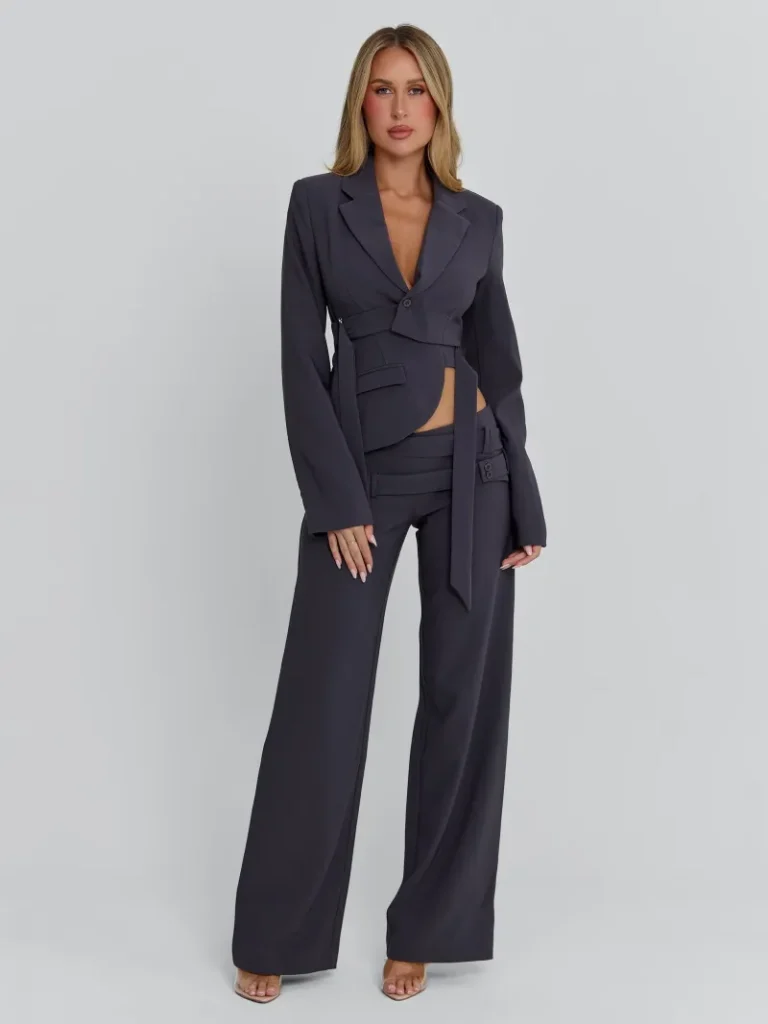 PANT CHARCOAL WIDE LEG PANTS