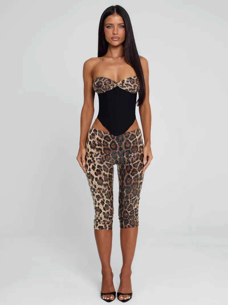 PANT LEOPARD SEQUIN TIE DETAIL PANTS