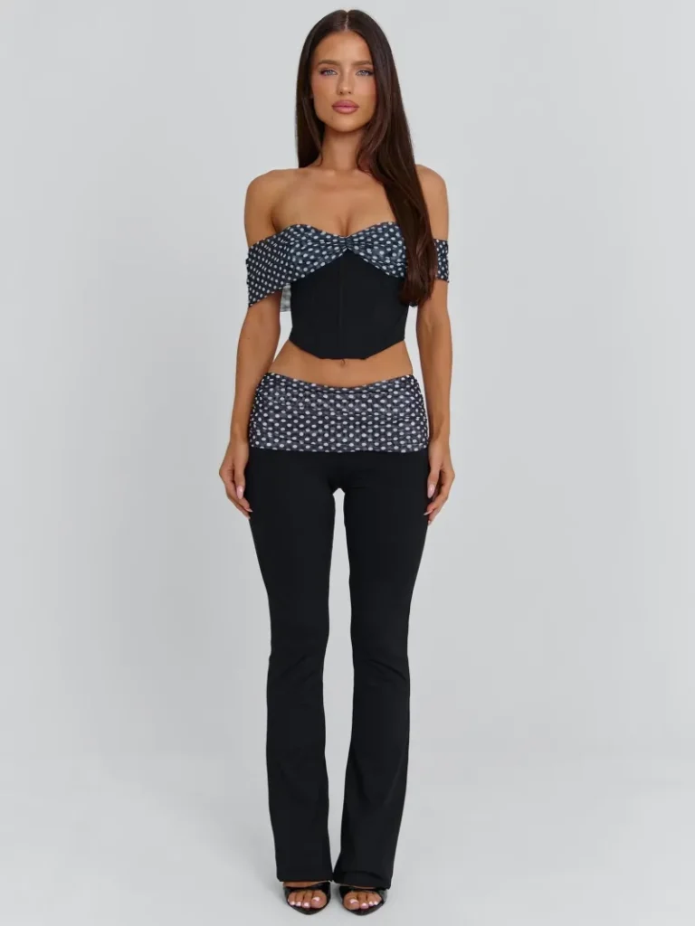 PANT BLACK POLKA DOT GATHERED MESH PANTS