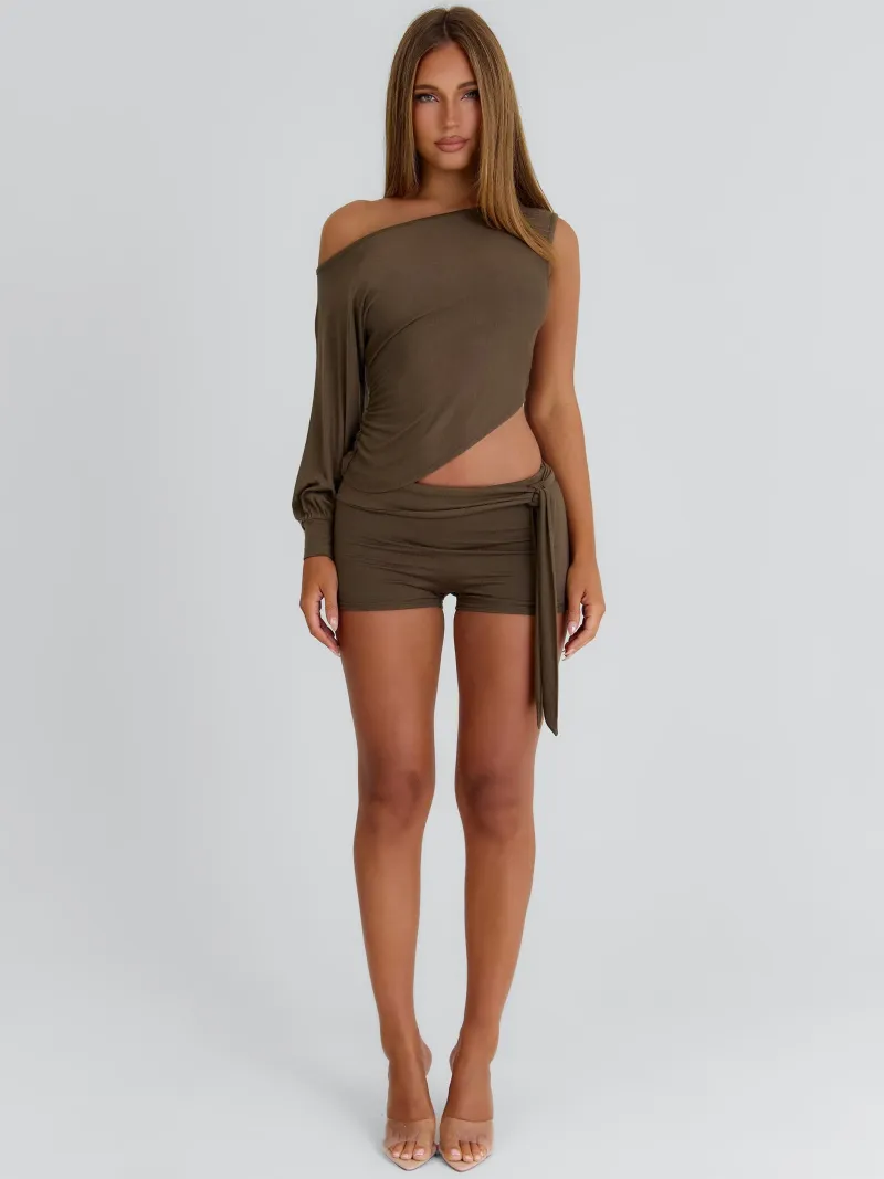 KHAKI ASYMMETRIC LONG SLEEVE PLAYSUIT - Image 5