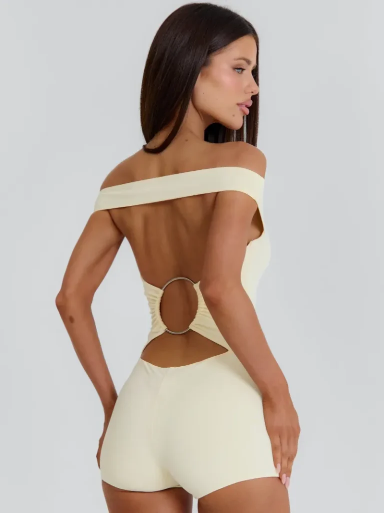 CREAM GATHERED HARDWARE PLAYSUIT